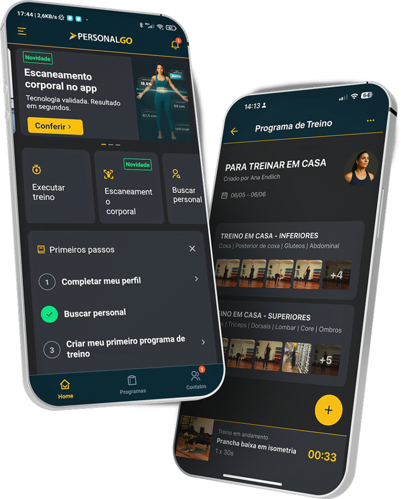 Planos de treinos feito pelo pelo seu personal trainer no PersonalGO
