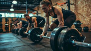 Pessoas na academia fazendo treino de força