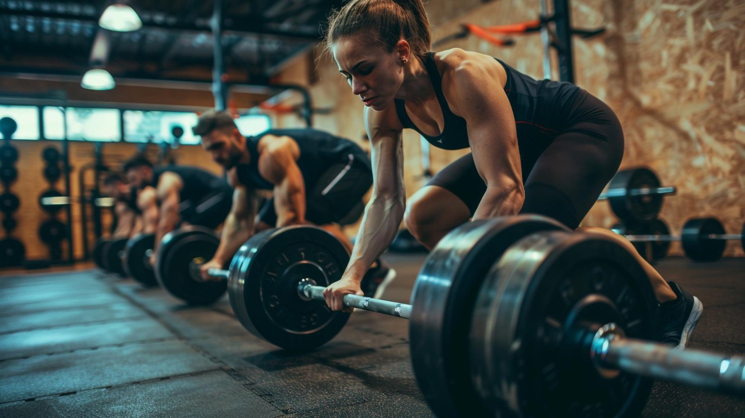 Pessoas na academia fazendo treino de força