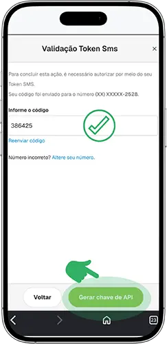 Tela validação Token SMS